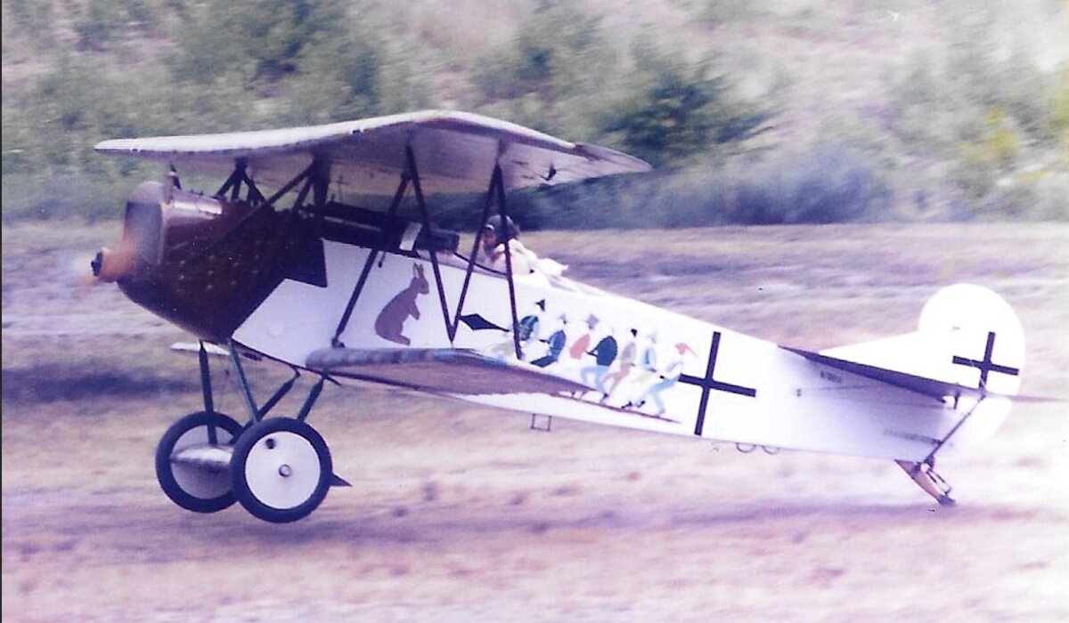 World War I-era fighter replica in flight, Old Rhinebeck Aerodrome
